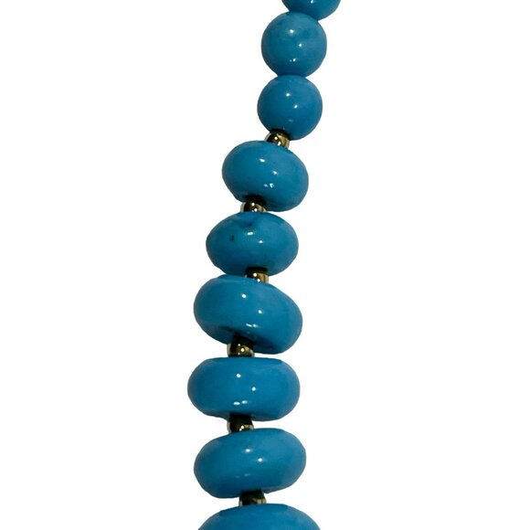 Vtg Lee Sands 18" necklace teal dyed magnesite disks detailed beads chain - Picture 4 of 13